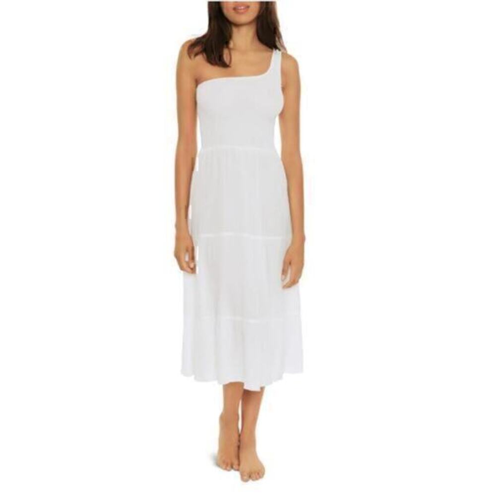 Becca by Rebecca Virtue Ponza Smocked One Shoulder Cover-up In White size L NWT
